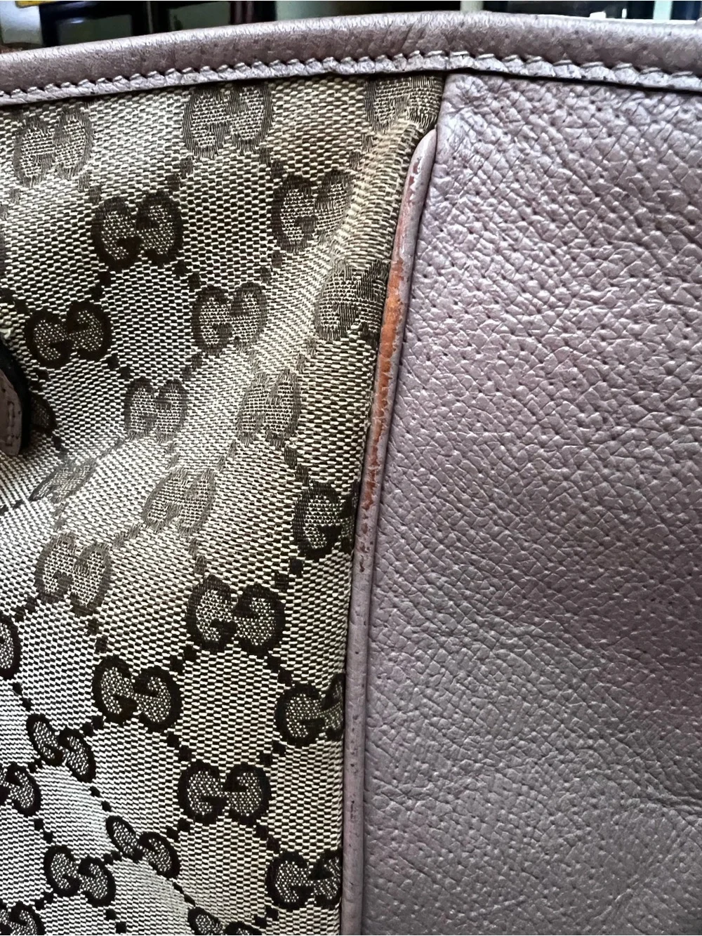 Gucci Bree GG Canvas Leather Tote Bag Pink/Taupe Authentic Made in Italy 323671
